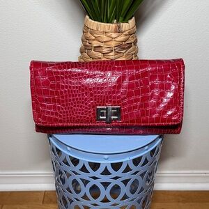 White House Black Market Red Crocodile-Embossed Clutch